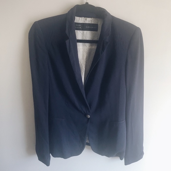 Zara Jackets & Blazers - Zara Basic Navy Blue Blazer with Polka Dot Lining